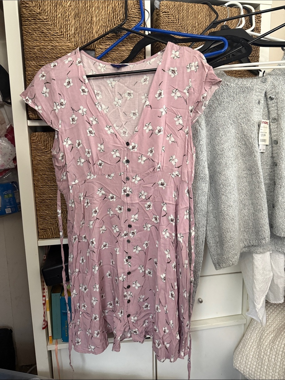 Aeropostale Dusty Pink Floral Button-Front Mini Dress